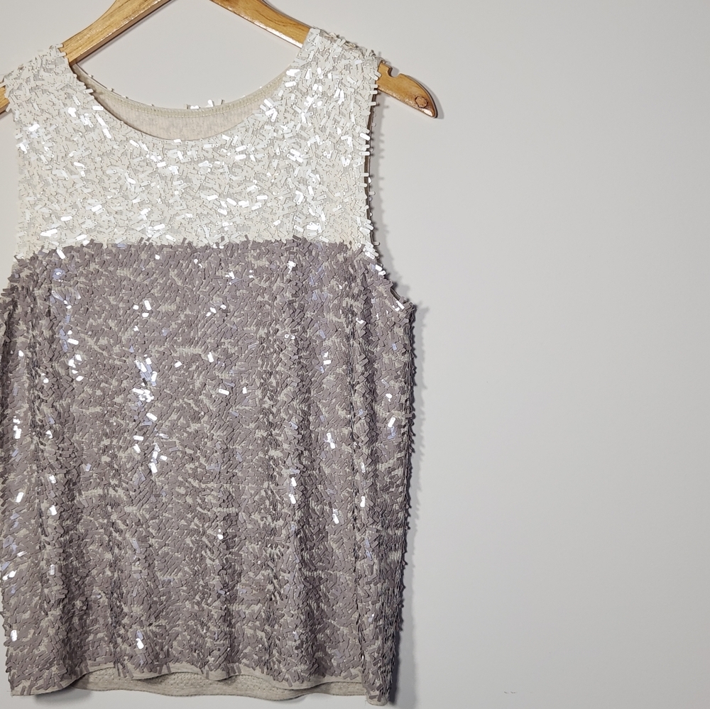 Cream & Grey Sequin Tank Top - Picture 3 of 7
